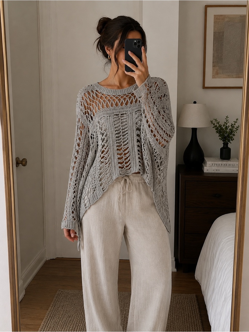 Theory White Open-Knit Crochet Sweater, Size XS, Preloved